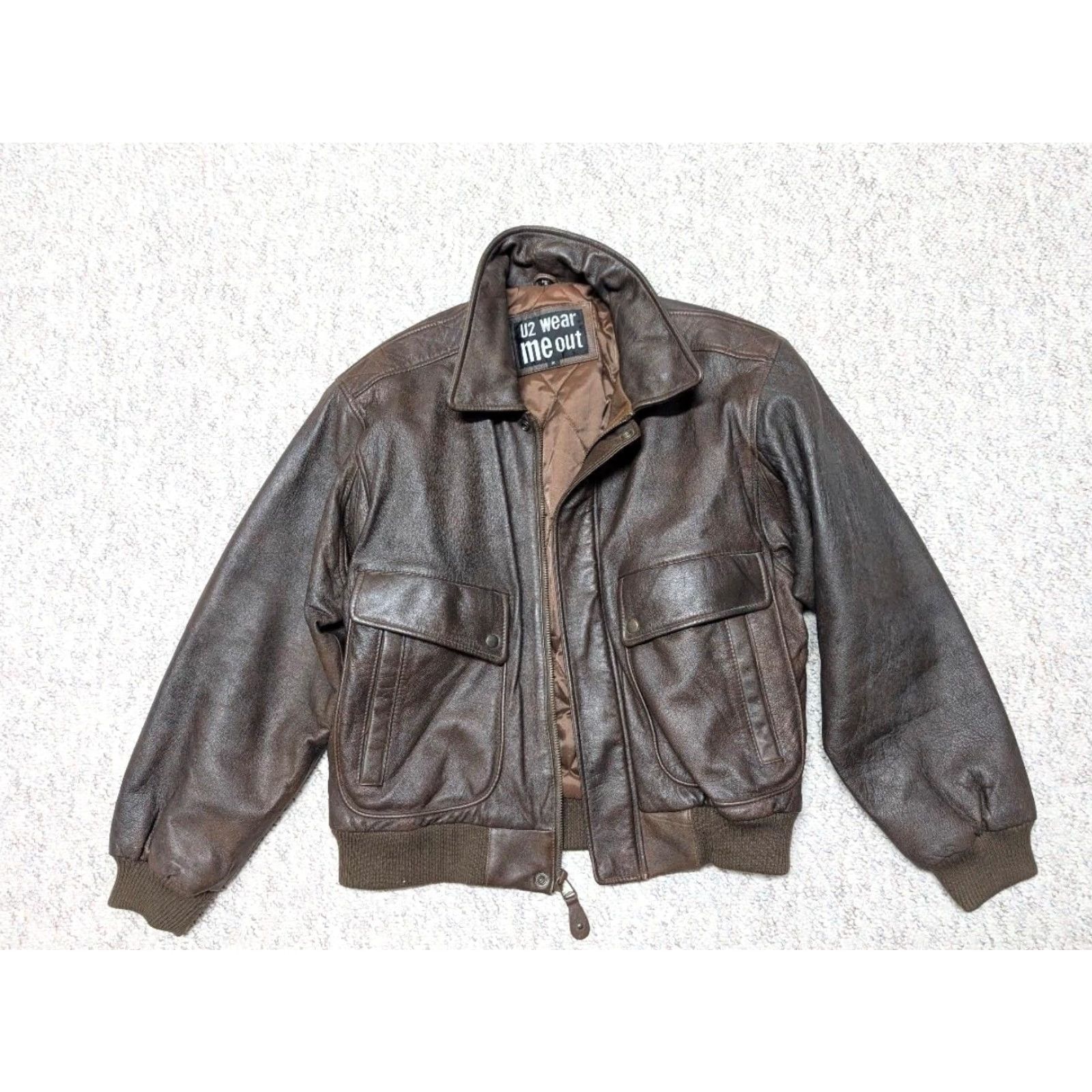 Vintage VINTAGE bomber jacket Mens Leather Brown 42 1980s 1990s Mad Max PATINA motorcycle zipper snap U2 Wear Me Out Size US M / EU 48-50 / 2 - 5 Thumbnail