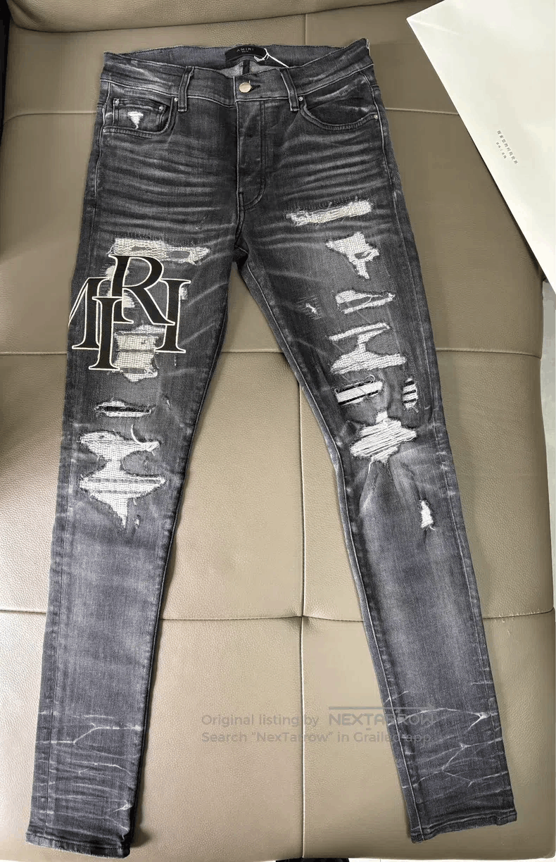 Amiri Amiri Size 32 Leather-paneled stretch jeans size 32 Size US 32 / EU 48 - 1 Thumbnail