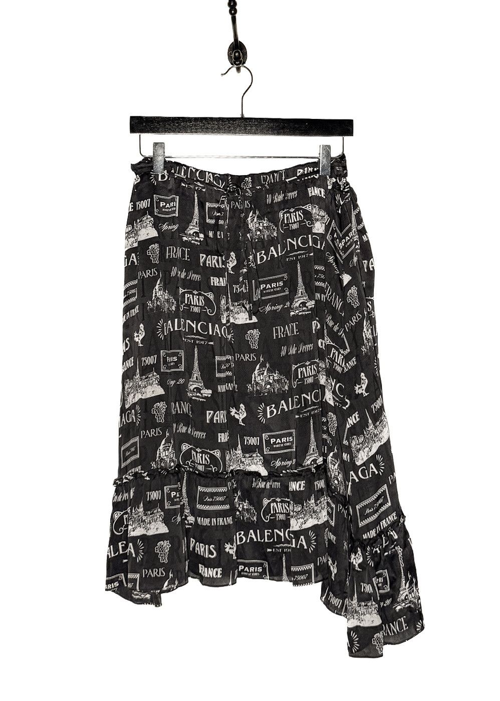 Balenciaga Balenciaga 2019 Black Parisian Logo Print Silk Midi Skirt Size 26" / US 2 / IT 38 - 1 Thumbnail