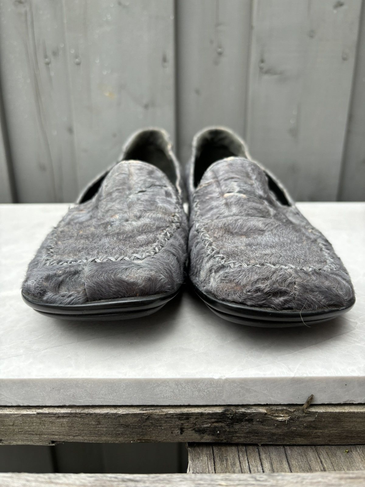 Prada × Vintage 1990s Prada Pony Hair Loafers Vintage Square Toe Fur Womens Size US 7 / IT 37 - 7 Thumbnail