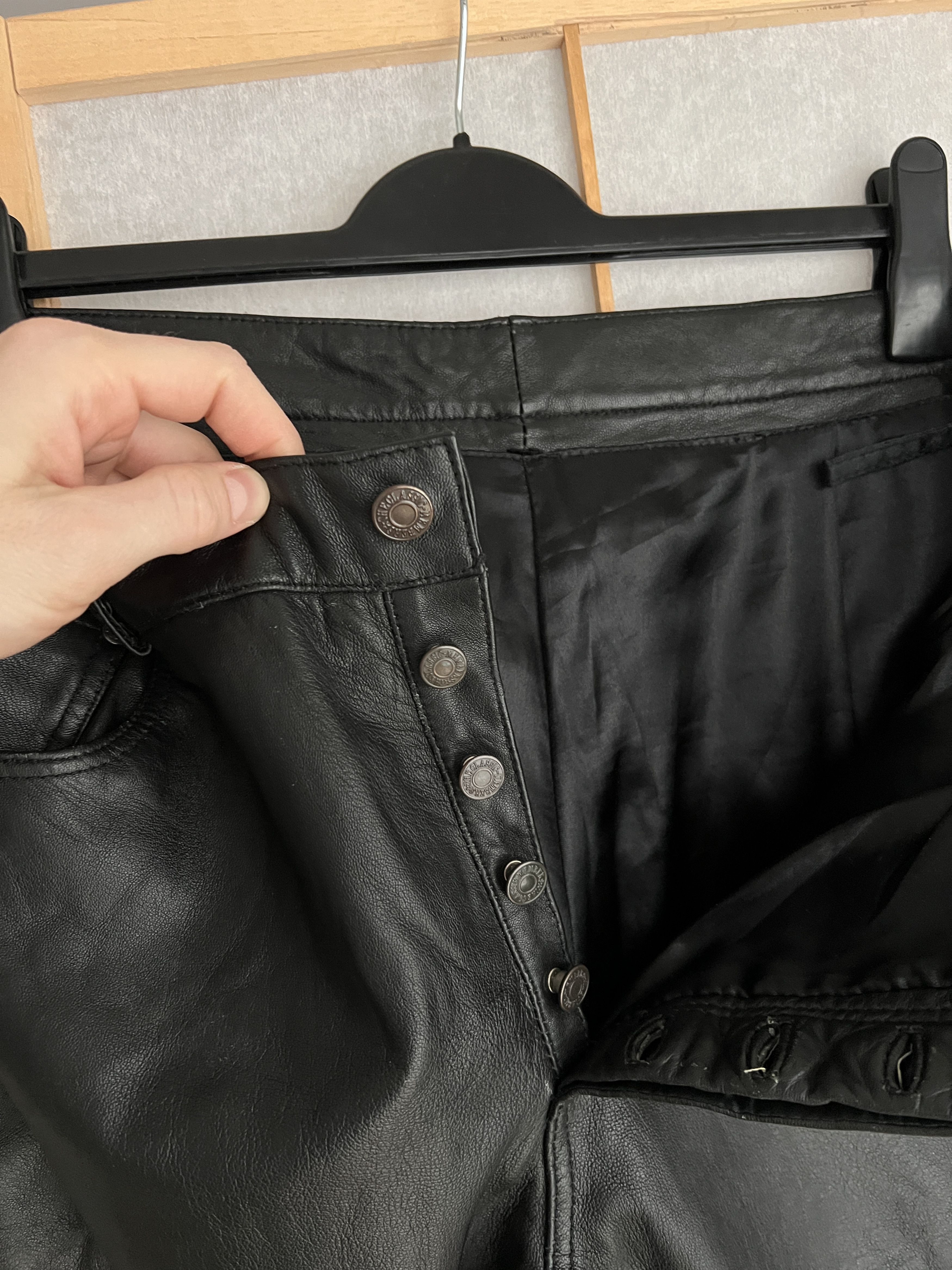 パンツ leather pants opium archive 00s Vintage black leather pants y2k opium baggy fit archive 00s