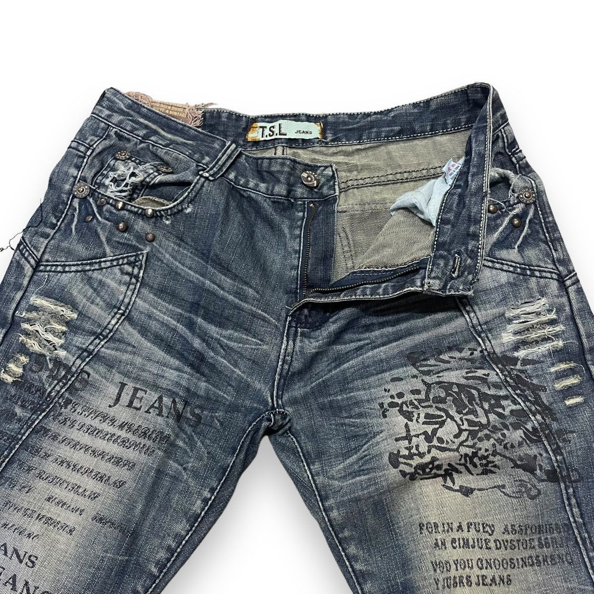 If Six Was Nine × Japanese Brand × Le Grande Bleu (L.G.B.) 🇯🇵 TSL JEANS POEM DISTRESSED DENIM PANTS Size US 35 - 15 Thumbnail