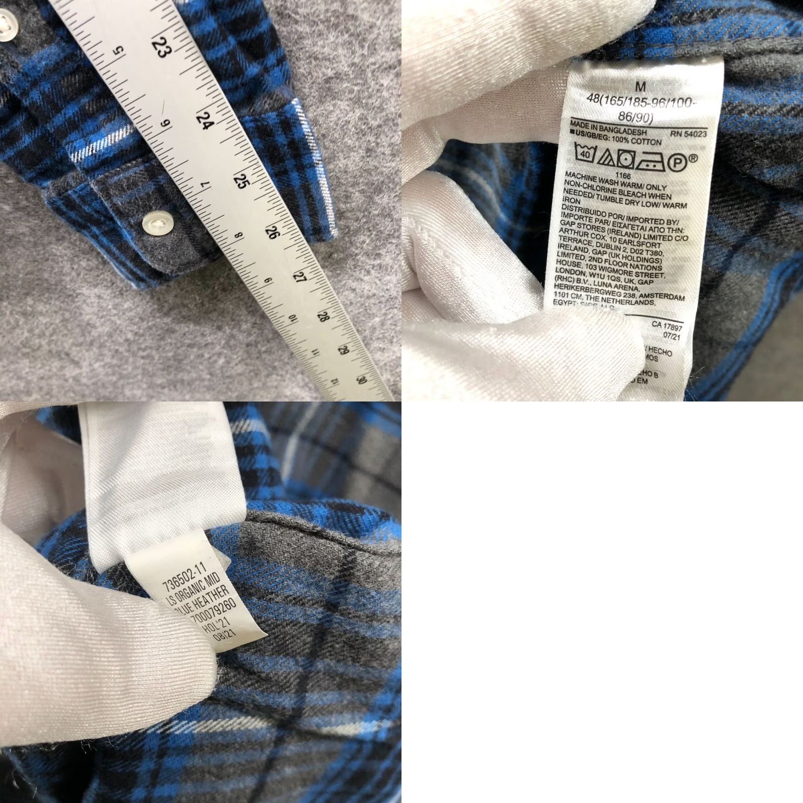 Gap VINTAGE Gap Organic Cotton Flannel Shirt Mens M Blue Gray Plaid Long Sleeve Size US M / EU 48-50 / 2 - 8 Thumbnail