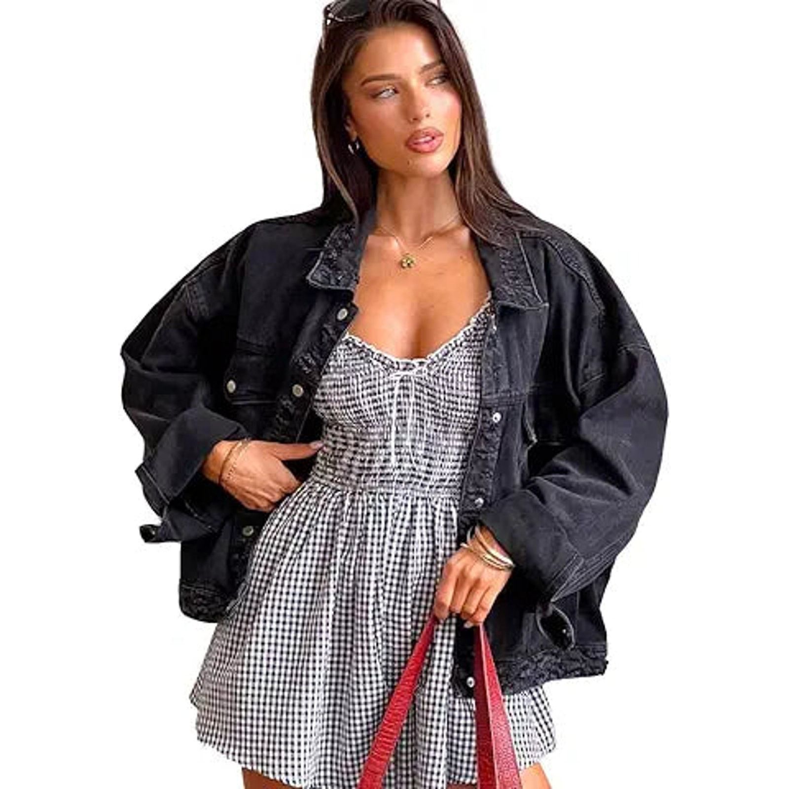 Other Justalwart Jean Jacket Women Oversized Black Denim Jacket Size L / US 10 / IT 46 - 1 Thumbnail