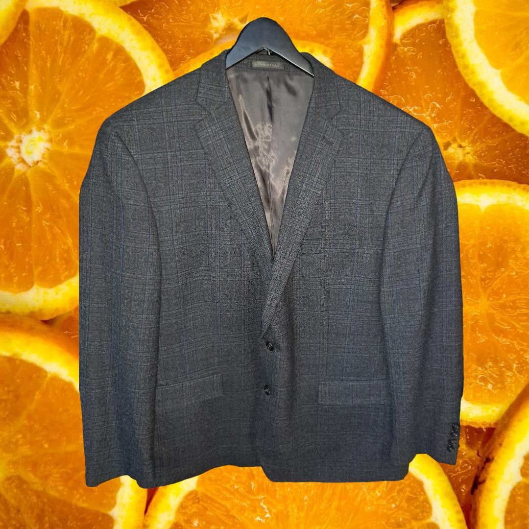 Ralph Lauren Black with Blue Plaid 2 Button Wool Blazer Size