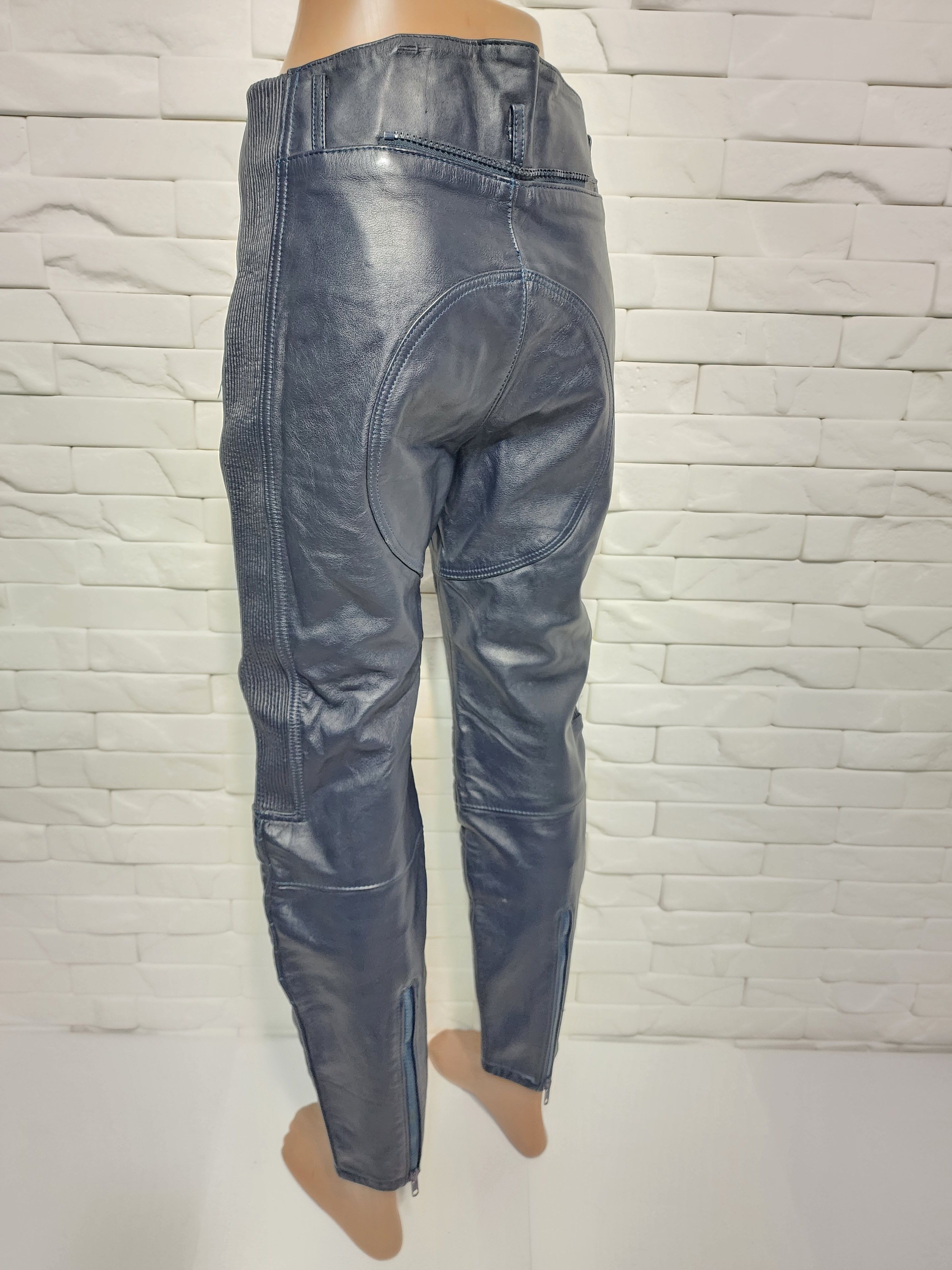 Genuine Leather Blue Leather Biker Pants: Size 29" - 7 Thumbnail