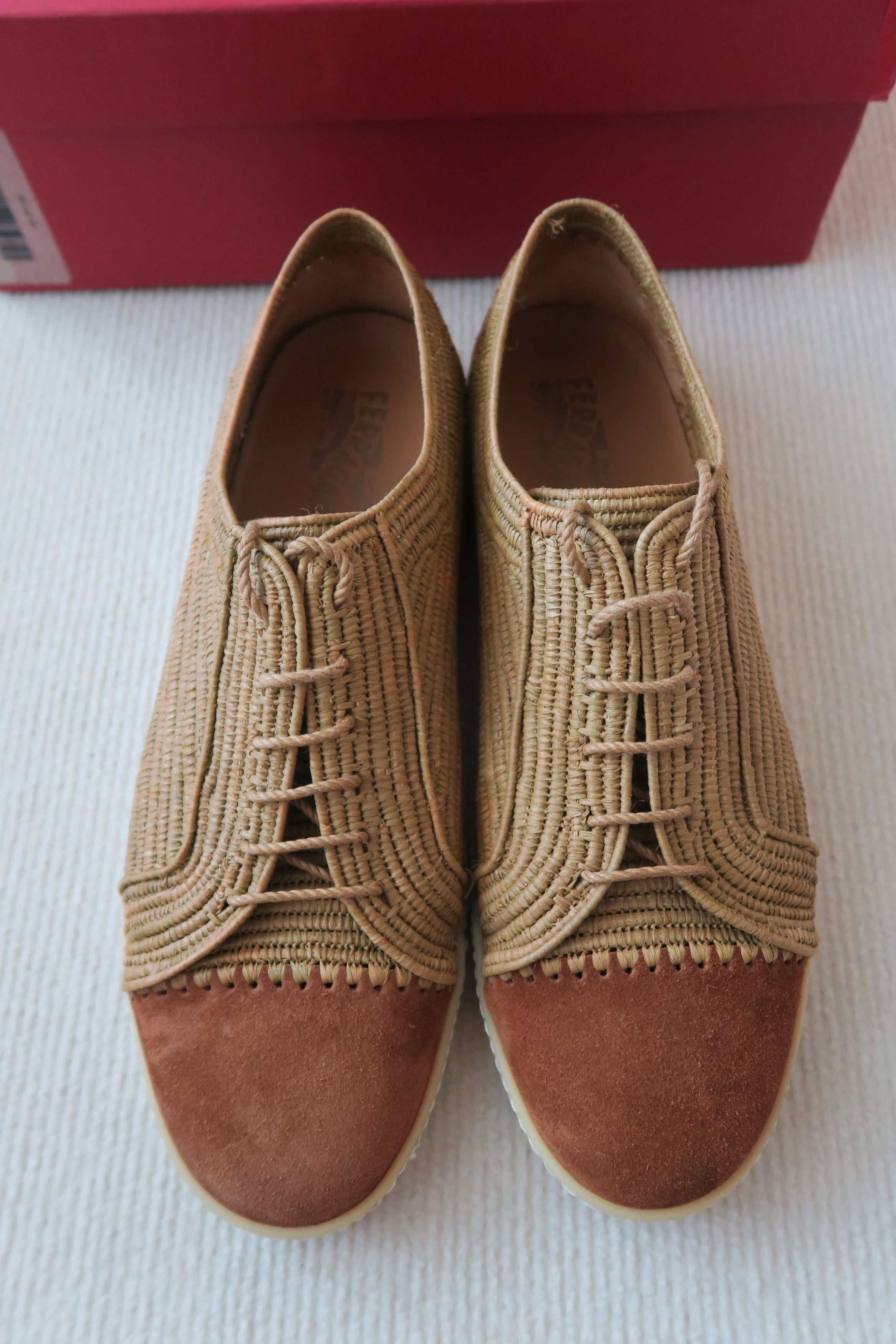 Salvatore Ferragamo Salvatore Ferragamo Straw & Suede Sneakers Size US 11.5 / EU 44-45 - 2 Thumbnail