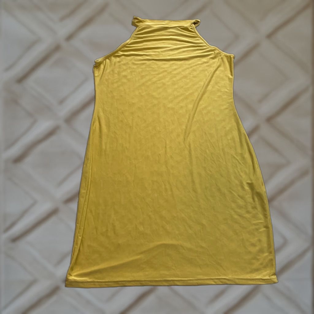 Boohoo VINTAGE Boohoo Night Bodycon Dress Womens 12 Yellow Sleeveless Stretch Knee Length Solid Dress Size XL / US 12-14 / IT 48-50 - 1 Thumbnail