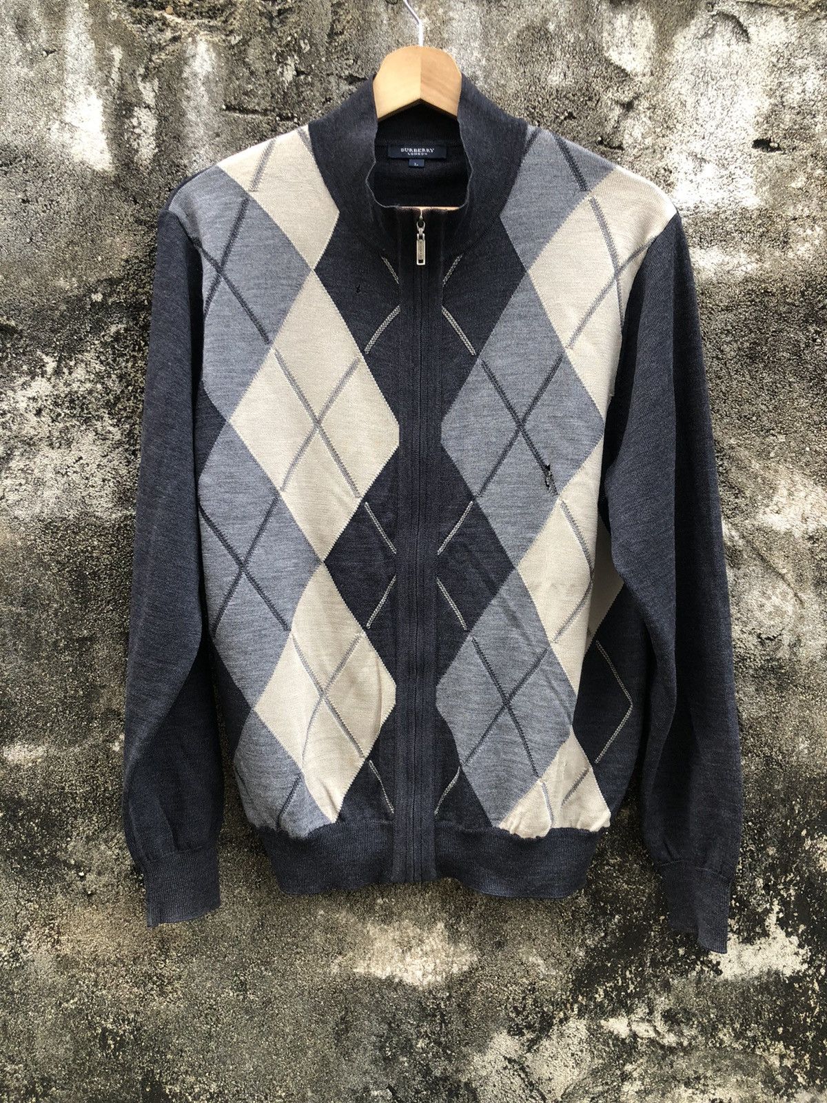Burberry × Vintage Vintage Burberry London Zipper Knitwear Diamond Pattern Size US M / EU 48-50 / 2 - 1 Thumbnail