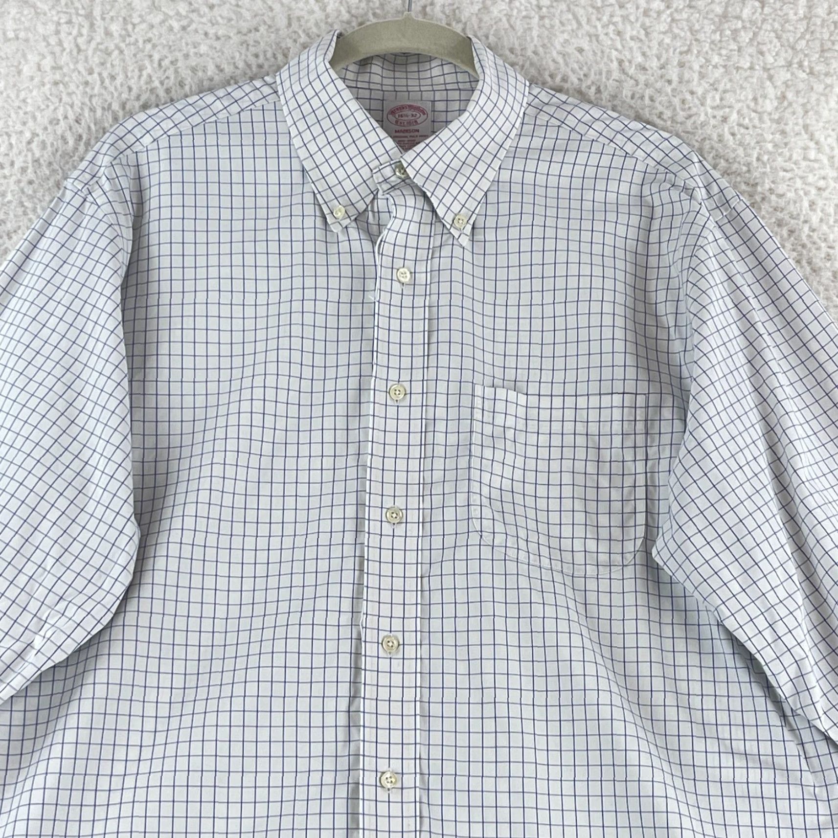 Brooks Brothers Brooks Brothers Madison White Check Button-Down Dress Shirt Mens Large Long Sleeve Shirt Size 42R - 2 Thumbnail