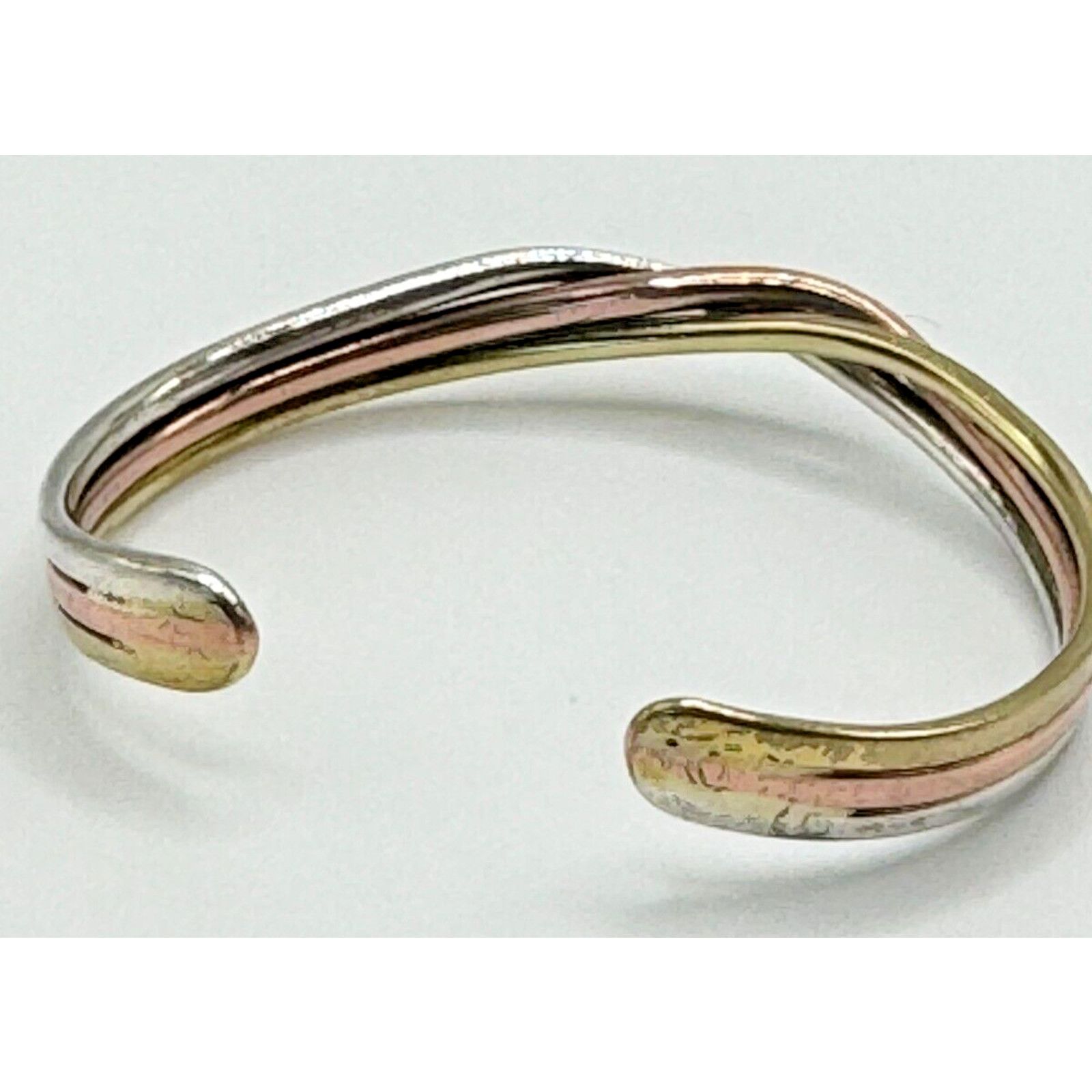 Sterling Silver Vintage Sterling Silver Copper Brass Twisted Cuff Bracelet Size ONE SIZE - 5 Thumbnail