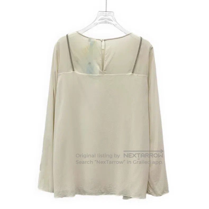 Brunello Cucinelli Brunello Cucinelli Beige Color Beaded Design Mulberry Silk Size M / US 6-8 / IT 42-44 - 2 Thumbnail