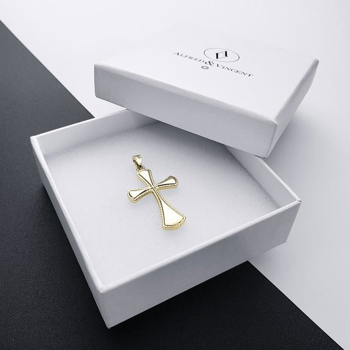 Milgrain Flared Cross Crucifix Real 14k Yellow Gold Pendant