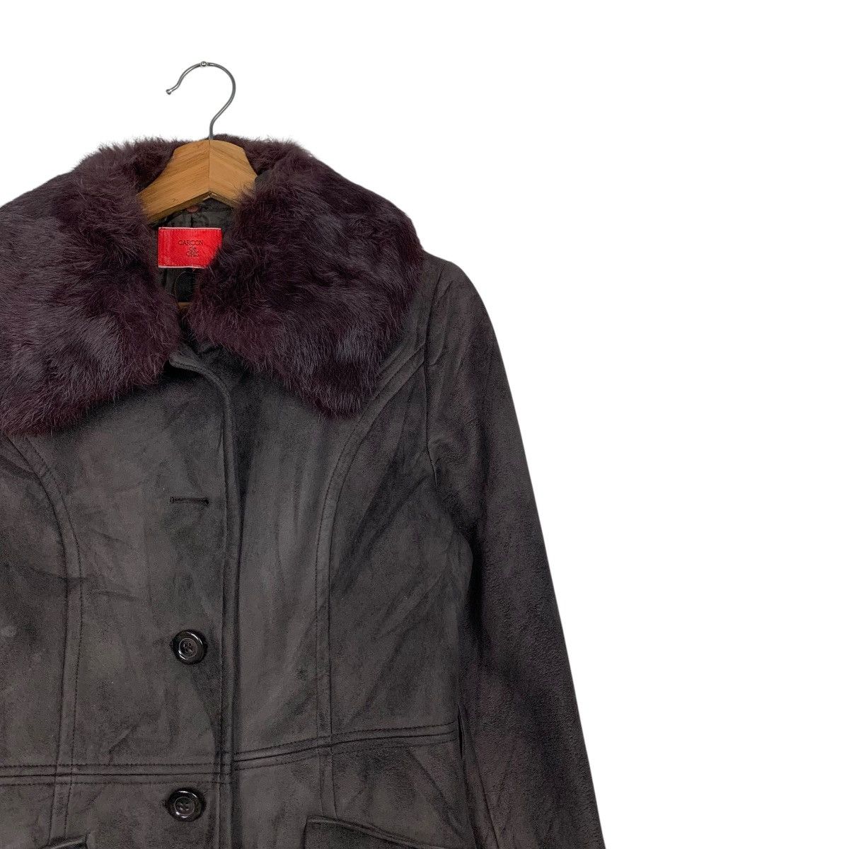 Japanese Brand GARÇON de GRIS Rabbit Fur Neck Long Coat #1734-C77 Size S / US 4 / IT 40 - 6 Thumbnail