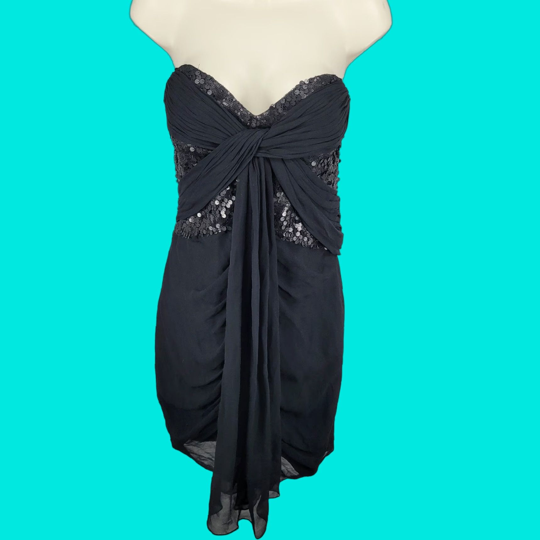 Vintage Kurt Thomas Black Silk Chiffon Sequin Strapless Lined Mini Dress Size 10 Size L / US 10 / IT 46 - 1 Thumbnail