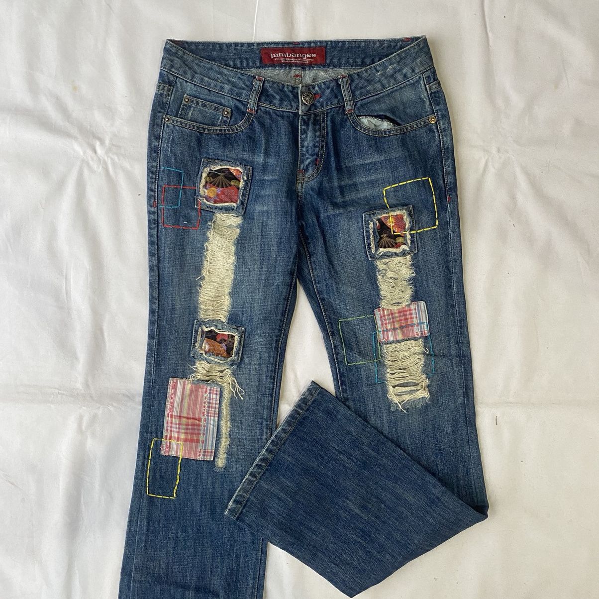 If Six Was Nine × Japanese Brand × Le Grande Bleu (L.G.B.) Jambangee Distressed Patchwork Denim Flared Y2K Grunge Style Size US 28 / EU 44 - 8 Thumbnail