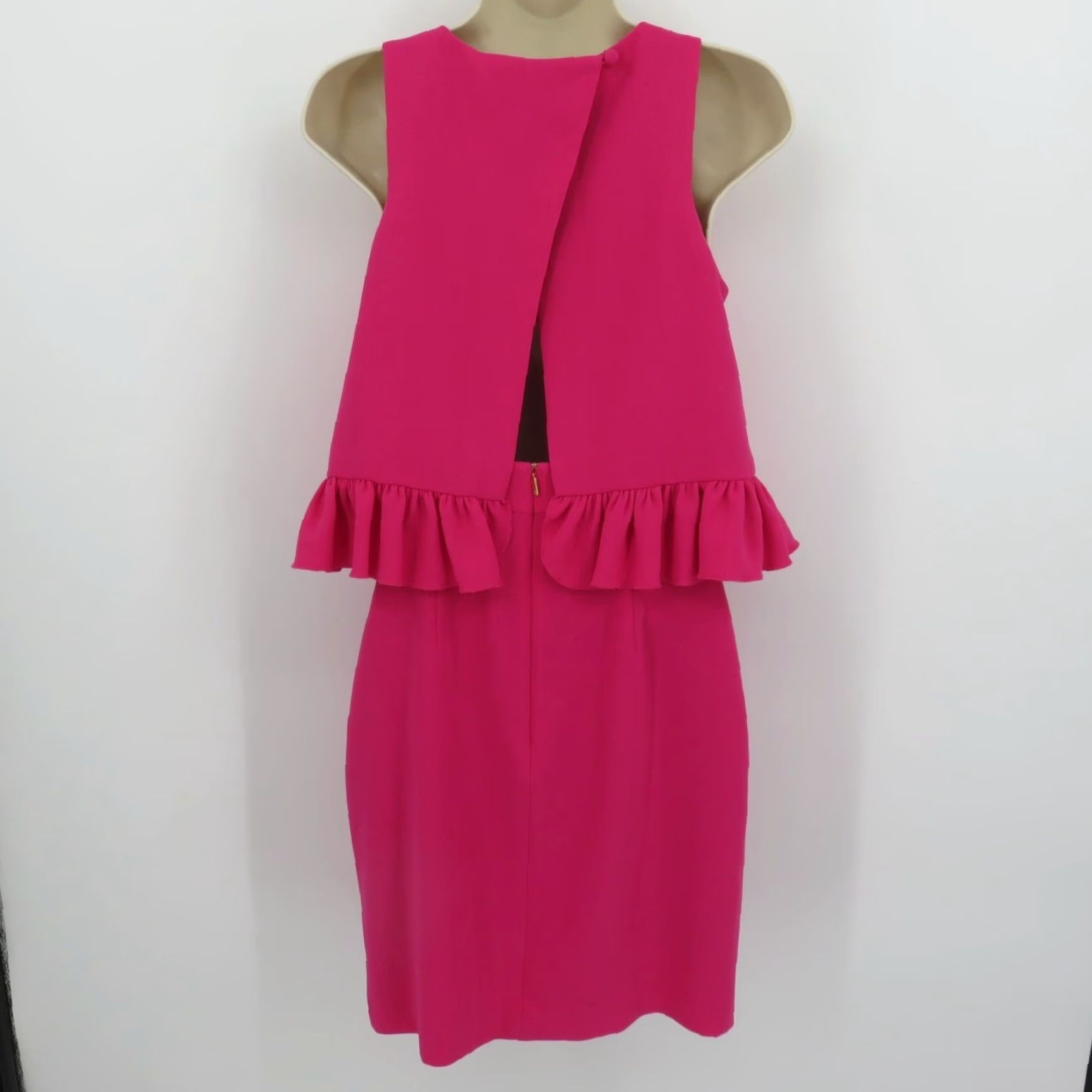 Trina Turk Trina Turk Dress Women 0 Kayleen Classic Crepe Pink Ruffle Hem Back Zip Sheath Sleeveless Party/Cocktail Vintage No Size XS / US 0-2 / IT 36-38 - 5 Thumbnail