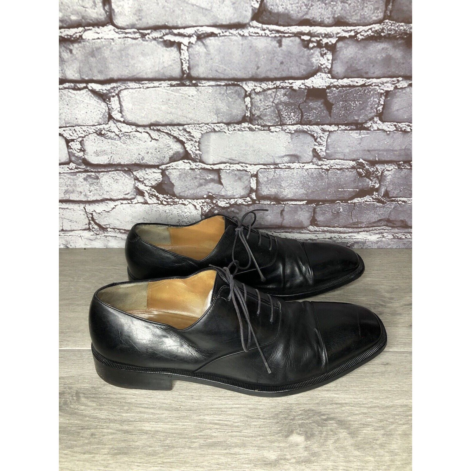 Salvatore Ferragamo Salvatore Ferragamo Black Leather Cap Toe Dress Shoes Oxford Size US 10.5 / EU 43-44 - 15 Thumbnail