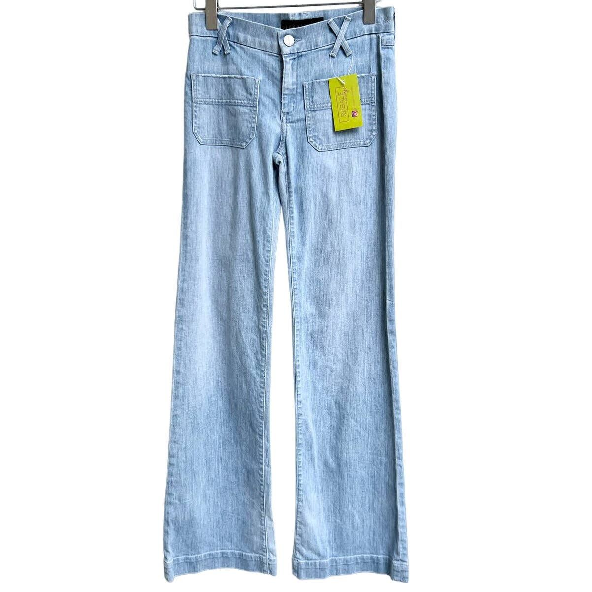 image of Goldsign Gold Sign Mid Rise Bottom Wide Leg Jeans Light Denim Blue 27, Women's (Size 29)