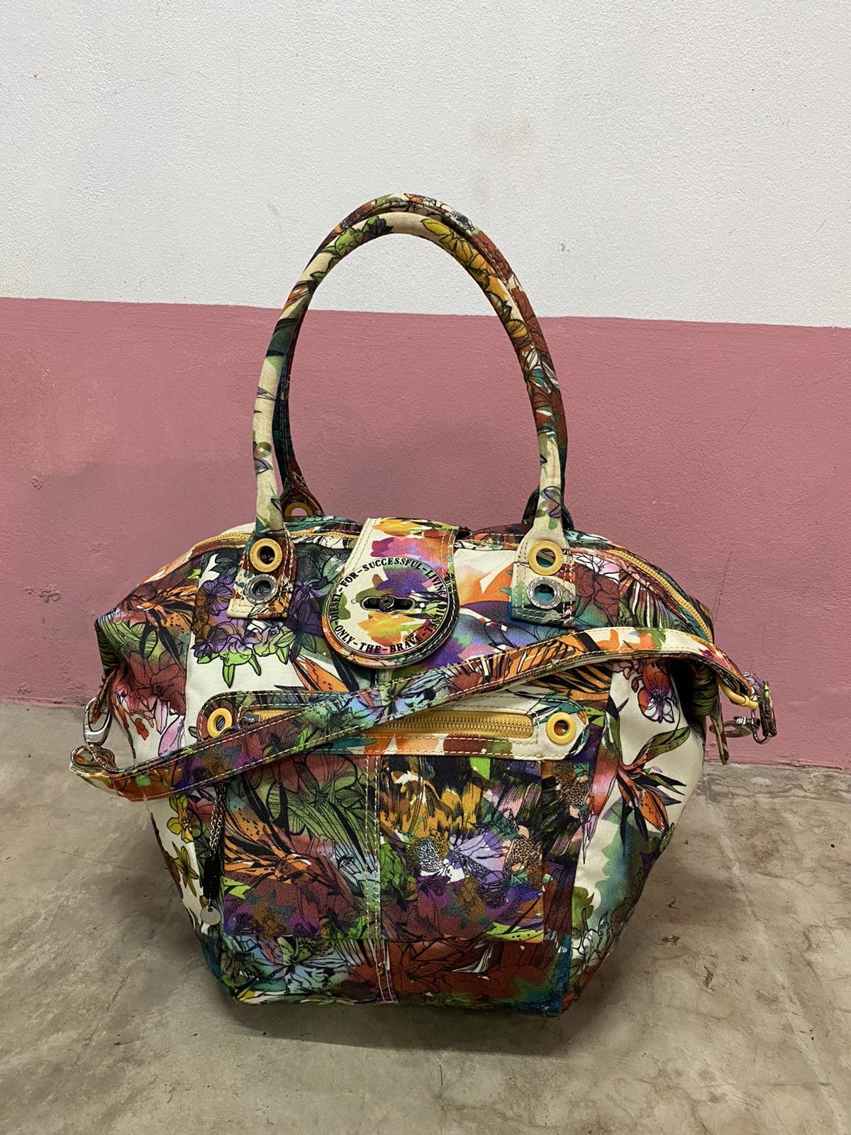 VINTAGE DIESEL FLORAL CANVAS TOTE BAG