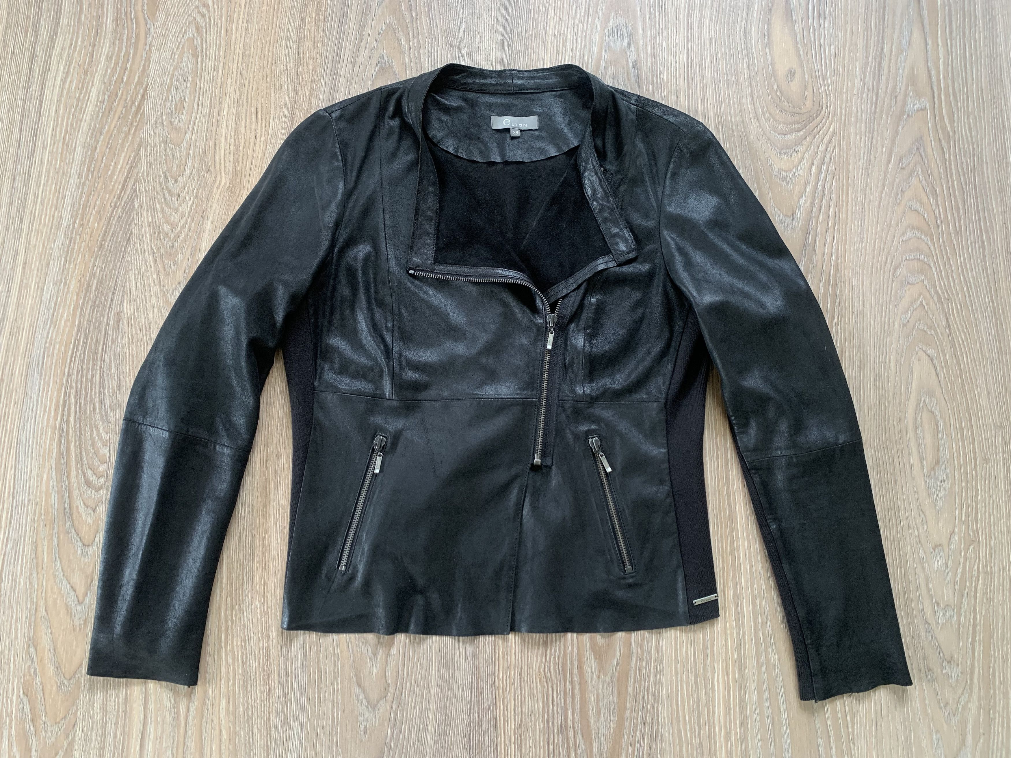 Other Elton Womens Goat Leather Black Biker Jacket Size M / US 6-8 / IT 42-44 - 3 Thumbnail