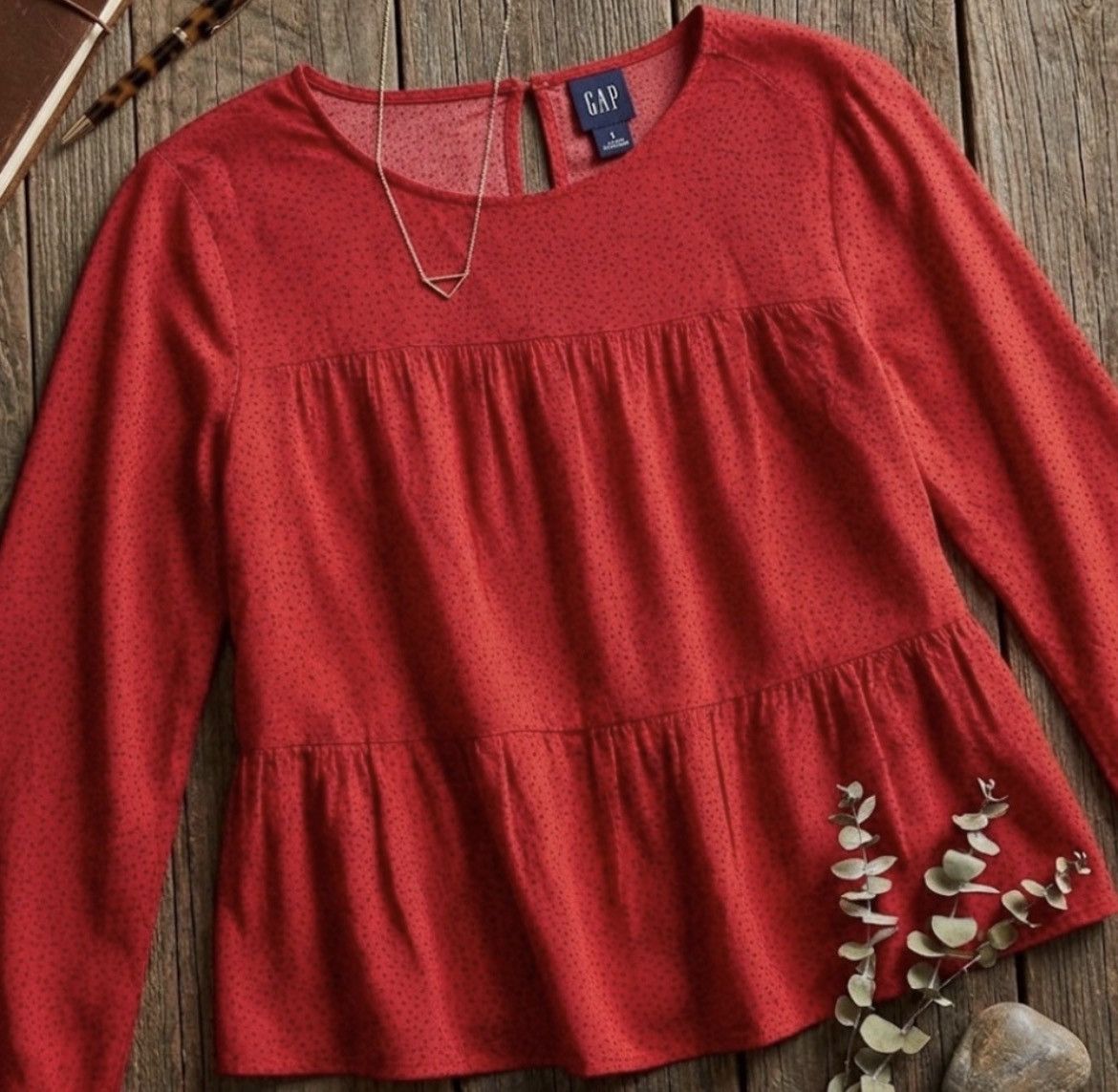 Gap GAP red and black printed twee workwear blouse Size Large Size L / US 10 / IT 46 - 1 Thumbnail