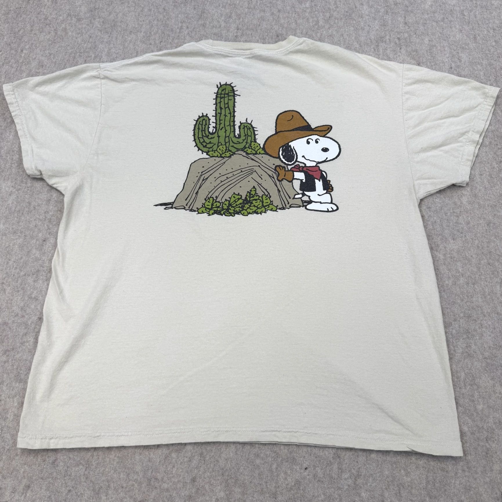 Peanuts Peanuts Snoopy Cowboy Shirt Mens XL White Western Cactus Double Sided Graphic T-Shirt Crew Neck Short Sleeve Graphic Print Cartoon Size US XL / EU 56 / 4 - 6 Thumbnail