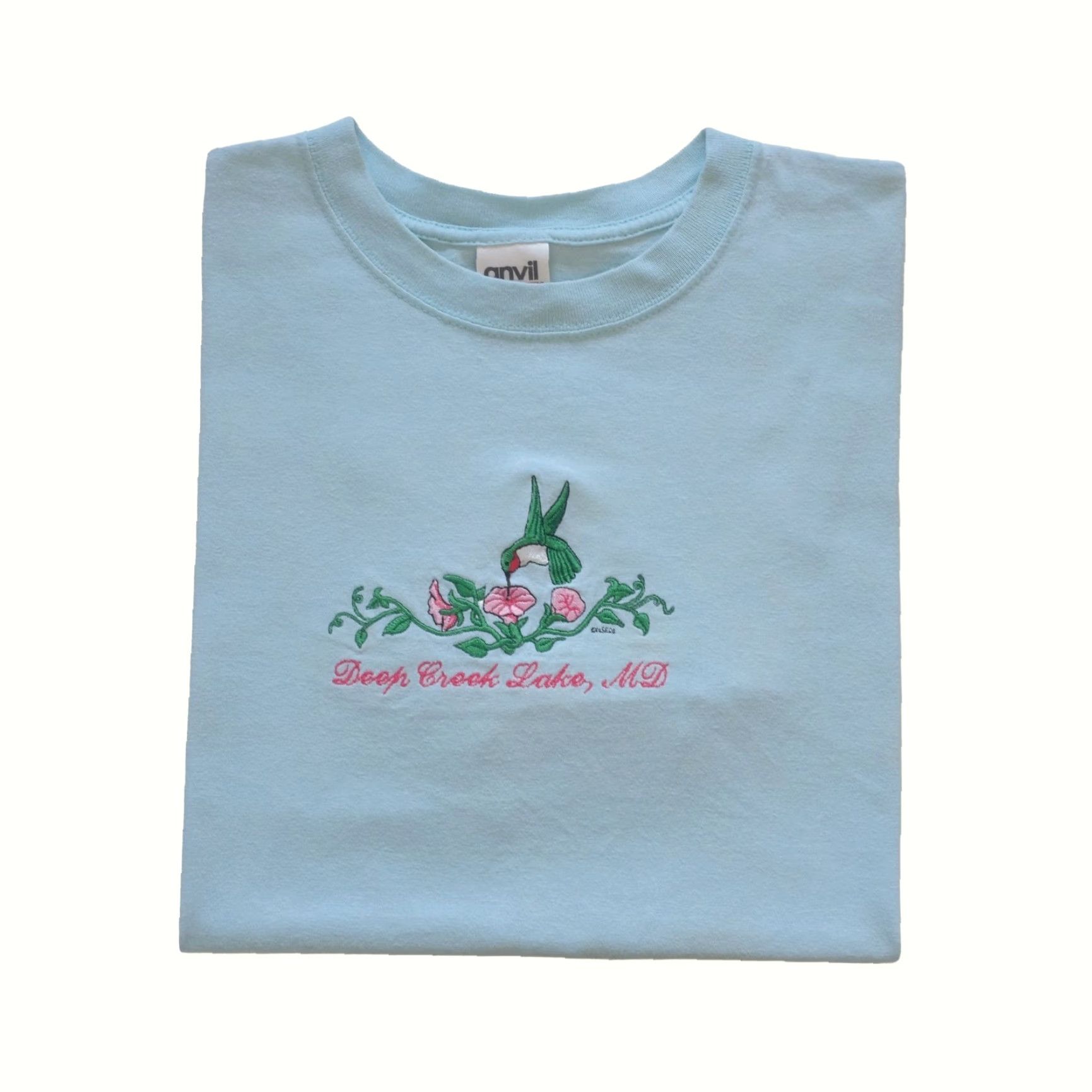 Anvil VINTAGE Anvil T-Shirt Blue 90s Outdoor Embroidered Deep Creek Lake Maryland Mens L Size US L / EU 52-54 / 3 - 2 Thumbnail