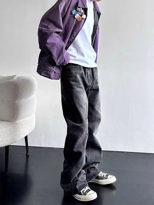 VIBE Vintage Street Washed Loose Casual Micro Flare Black Jeans Size US 30 / EU 46 - 3 Thumbnail