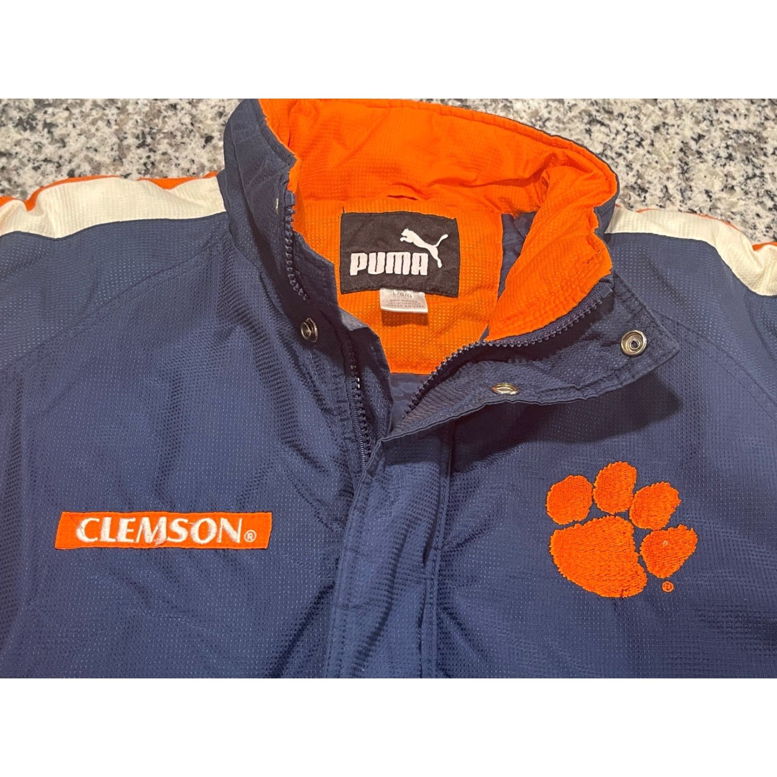 Puma Puma Clemson University Tigers Jacket Quilted Liner Large Blue Puffer Jacket Men Tiger University Football Gorpcore Size US L / EU 52-54 / 3 - 4 Thumbnail