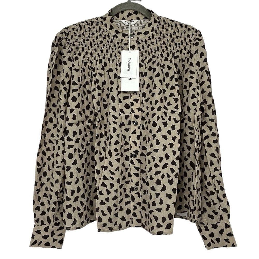 THAKOON THAKOON AL BEIGE COMBO PRINTED SMOCKED TOP WOMEN SIZE S Size S / US 4 / IT 40 - 2 Thumbnail