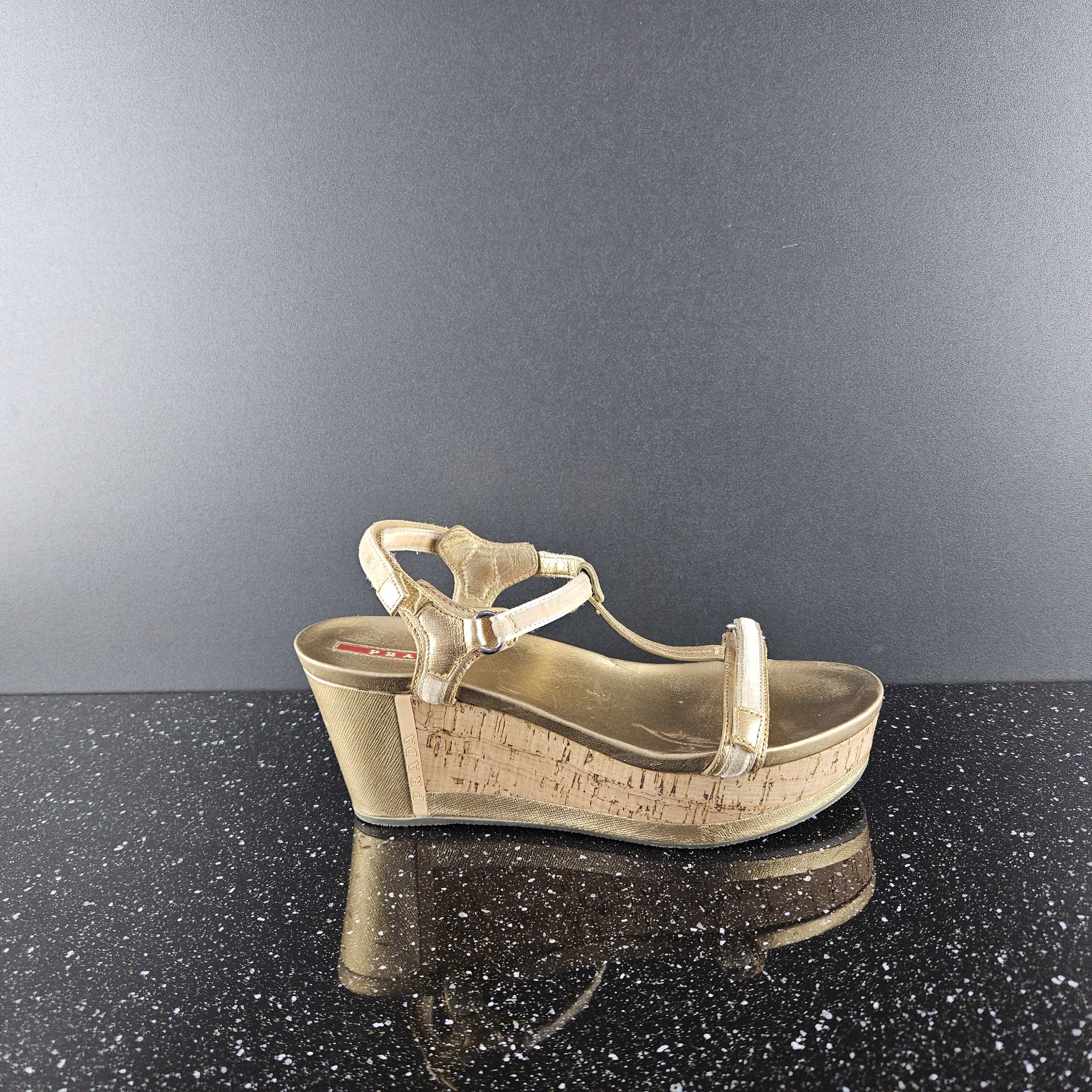 Prada gold platform sandals Cork Sz 39.5