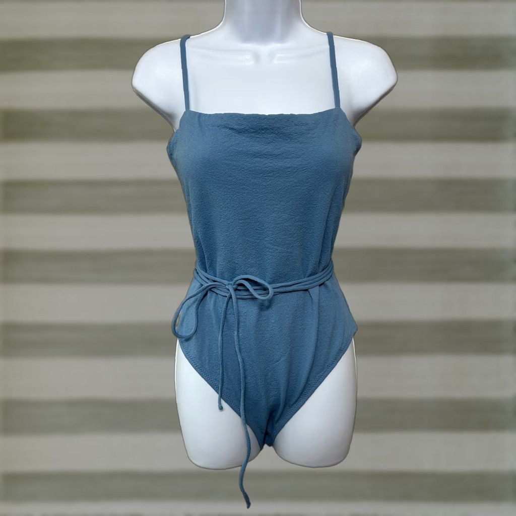 Wet One Piece Swimsuit Women's L Slate Blue NWT Backless Padded Removable Pads Nylon Spandex