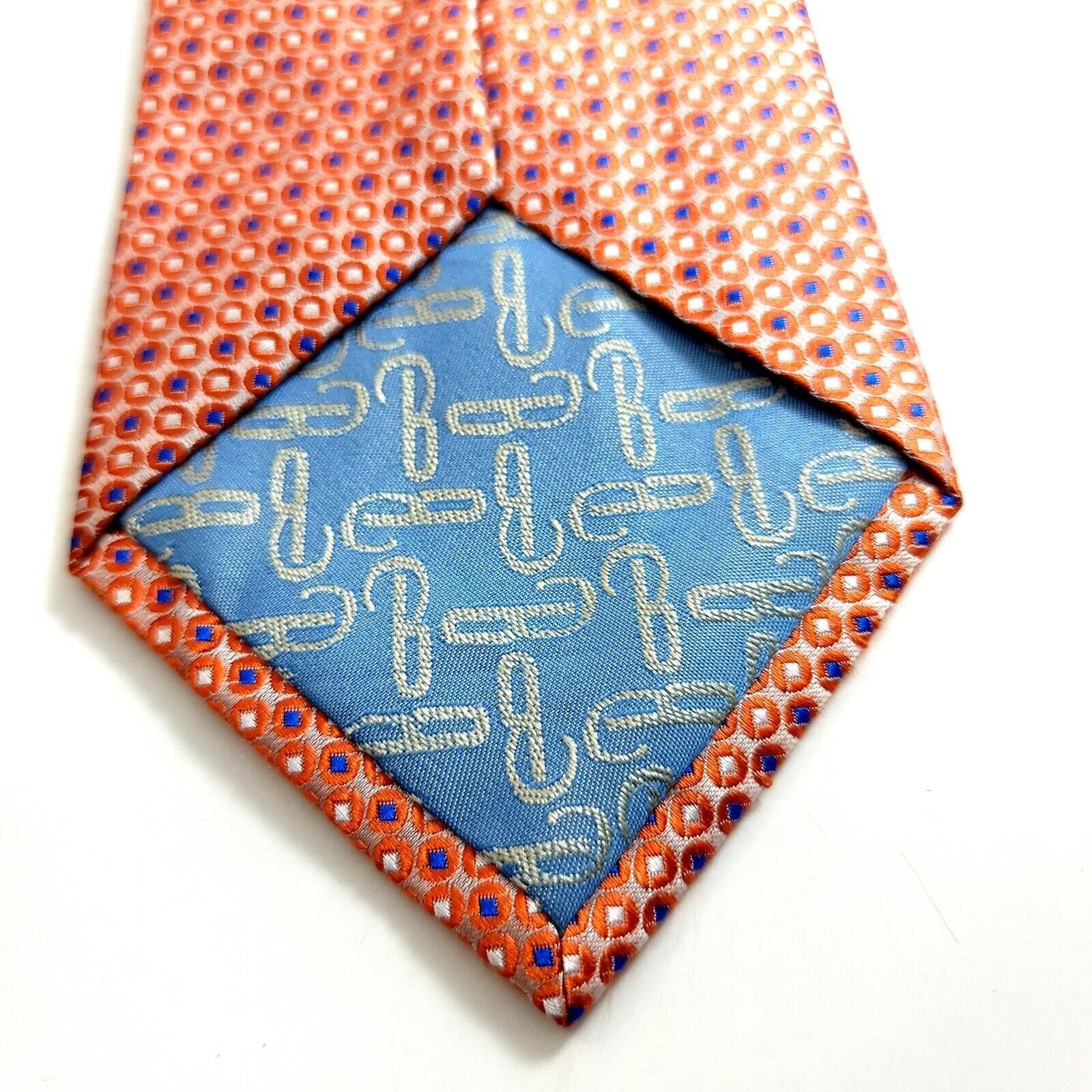 Designer Belisi Woven Orange Blue Geometric Wide Silk Tie Size ONE SIZE - 4 Thumbnail