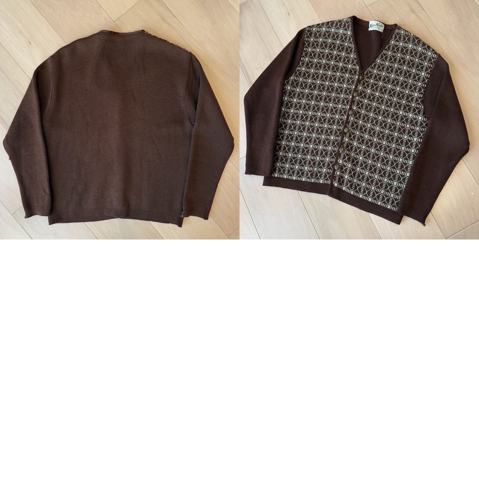 Vintage VINTAGE Kaso Knit Cardigan Women's L Brown Argyle Worsted Wool 70s Glam Cardigan Kimono Sleeve V-Neck Knit Wool All Seasons Classic Jacket, 1-Size? Size L / US 10 / IT 46 - 8 Thumbnail
