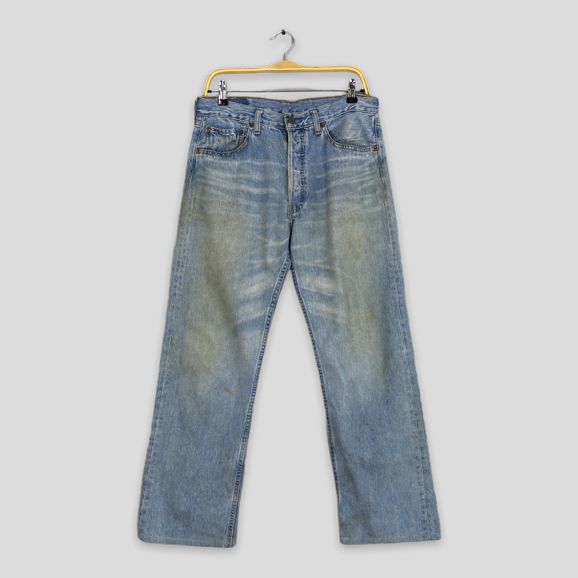 image of Size 32X27.5 Vintage 90's Levi's 501 Faded Dirty Blue Jeans, Men's