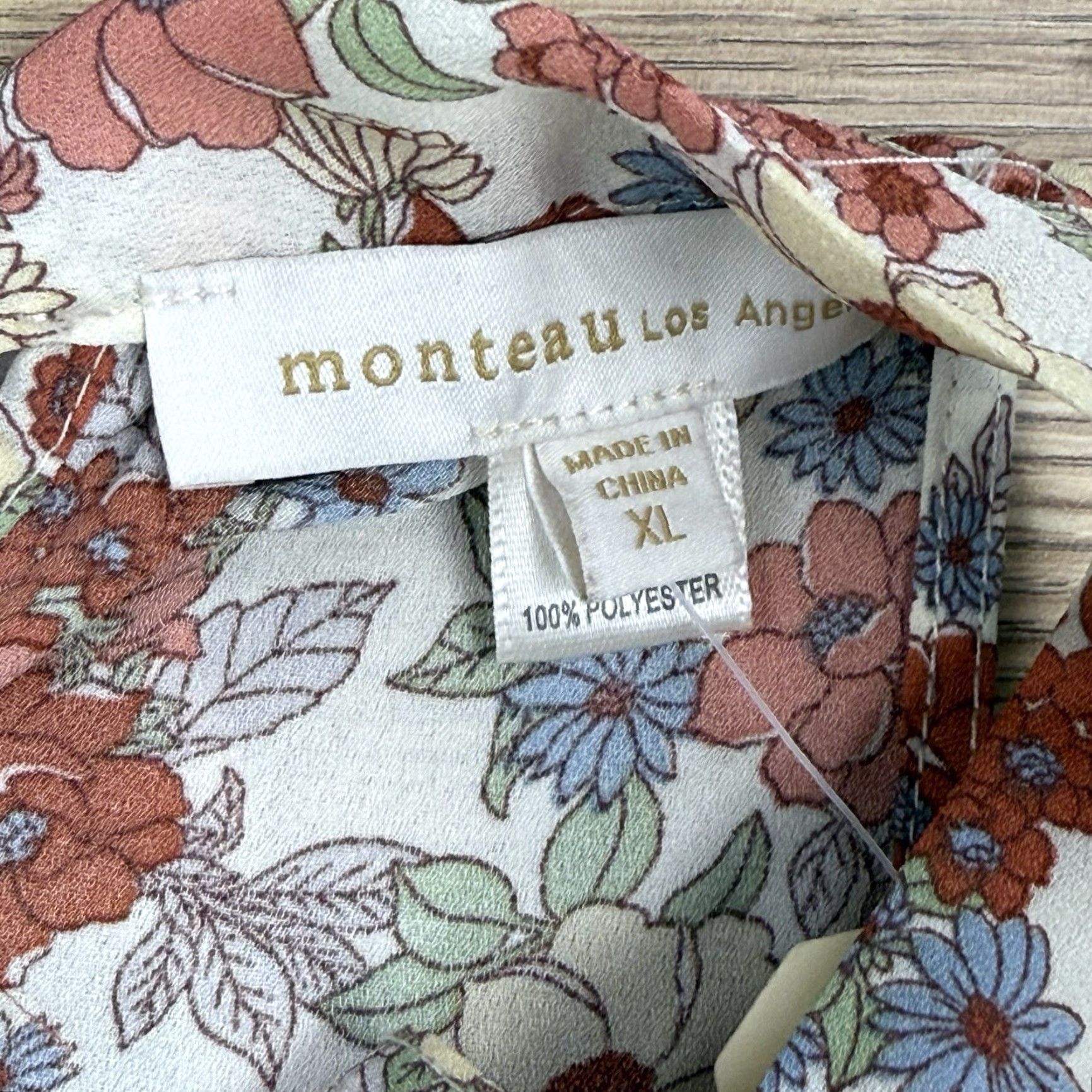 Vintage Monteau Blouse Women's XL Beige Floral Dusty Rose Halter Sleeveless Top NWT Size XL / US 12-14 / IT 48-50 - 3 Thumbnail