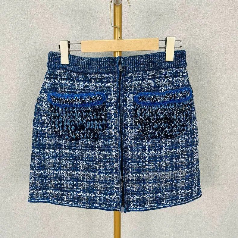 Chanel Chanel Blue Tweed Mini Skirt. Size US 38 / EU 54 - 1 Thumbnail
