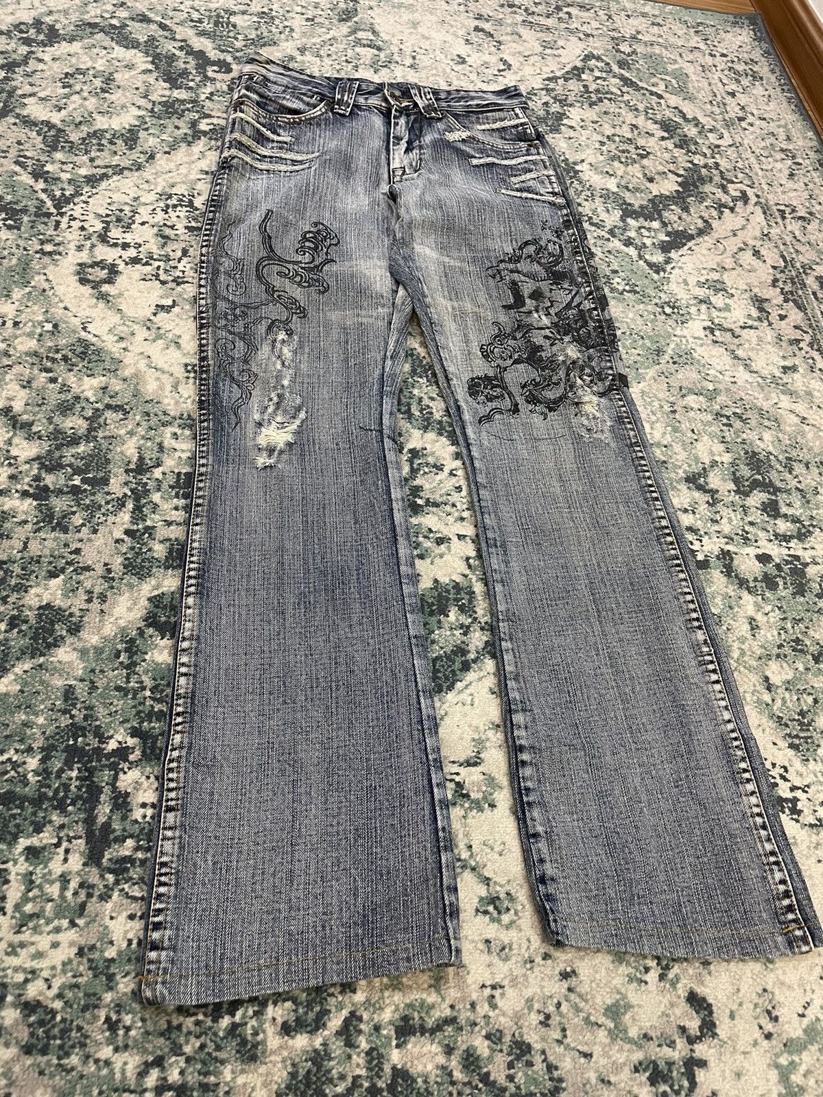 Vintage Semantic Design Paint X Distressed Flare Jeans