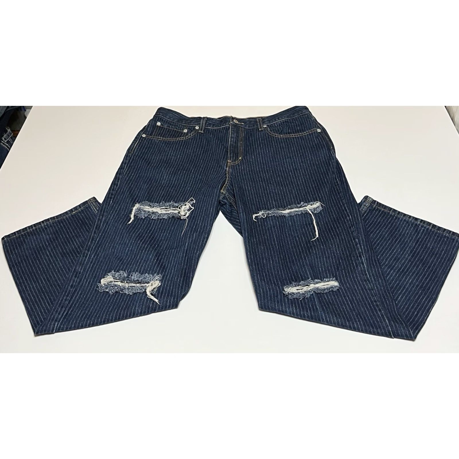 Levi's Levi's Jeans Pinstriped Low Pro Relaxed Straight Leg Womens 35x29 Denim Dark Blue 5-Pocket Pockets Vintage? No Ladies Girls Mens" Size 24" / US 00 / IT 34 - 2 Thumbnail