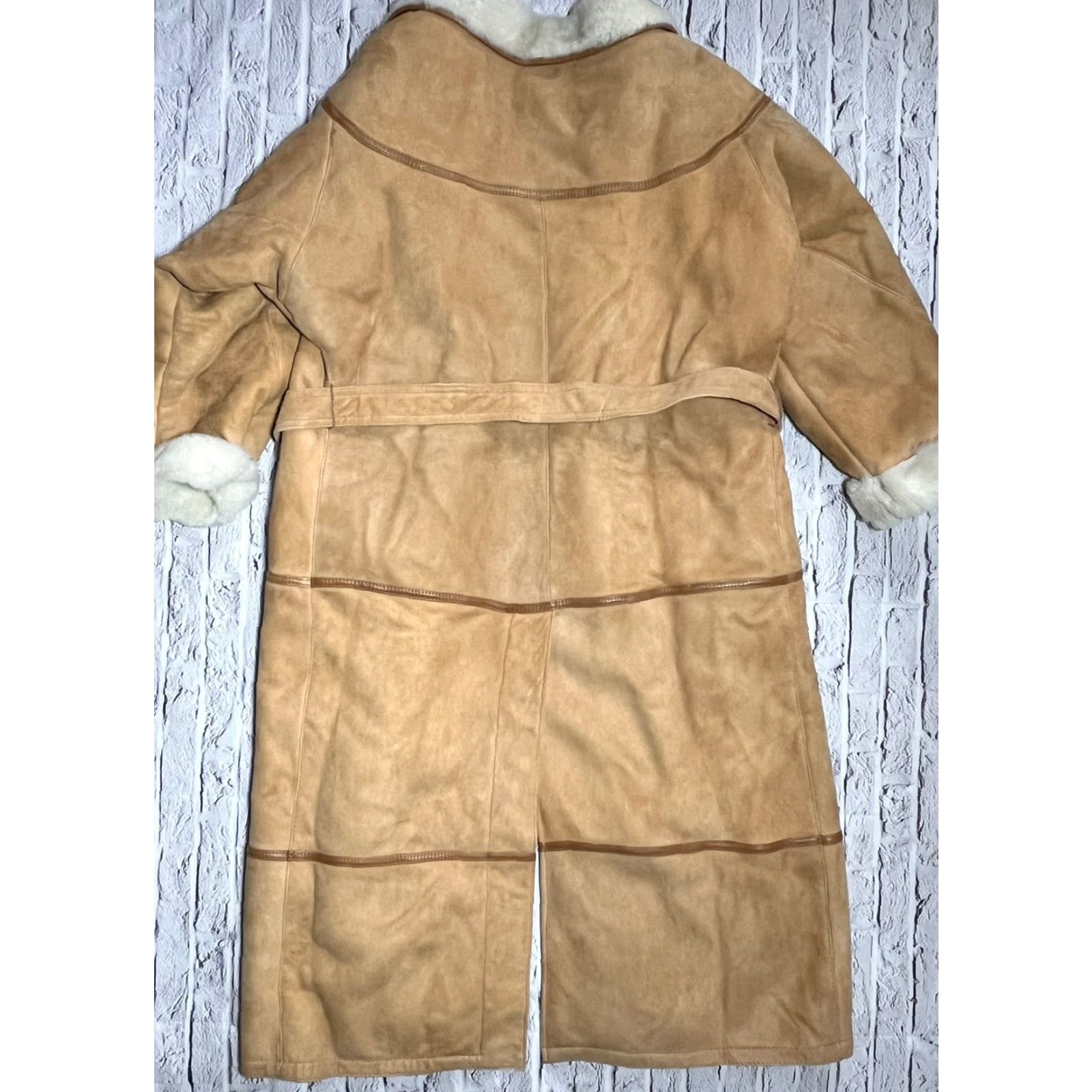 Vintage VINTAGE Beige Suede Trench Coat Belted Women’s Long Coat - L - Bohemian, Classic, Cowboy, Hippie, Vintage Style - Casual Outdoor Size L / US 10 / IT 46 - 2 Thumbnail