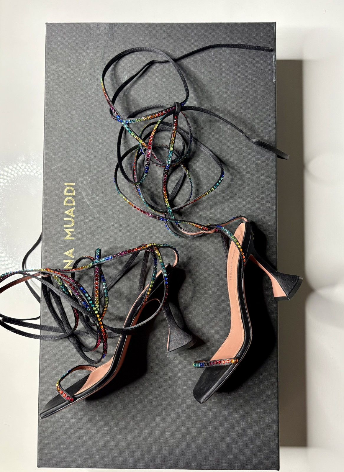 Amina Muaddi Amina muaddi heeled satin gladiator sandals Size US 7 / IT 37 - 1 Thumbnail