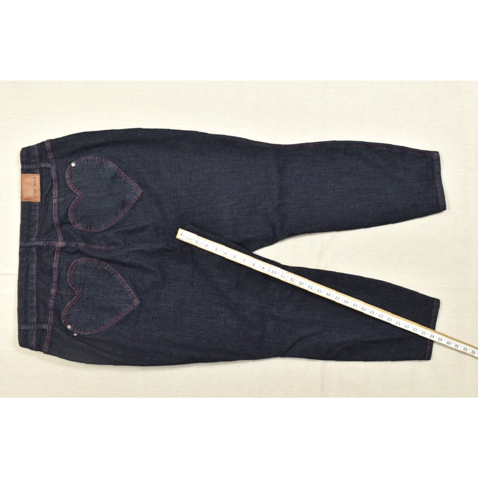 Vintage Judy Blue Jeans Women 22W Skinny Dark Wash Red Stitching Heart Back Pockets Snap Button 5-Pocket Denim Cotton High Rise Plus Size Womens Size 40" / US 18 - 2 Thumbnail
