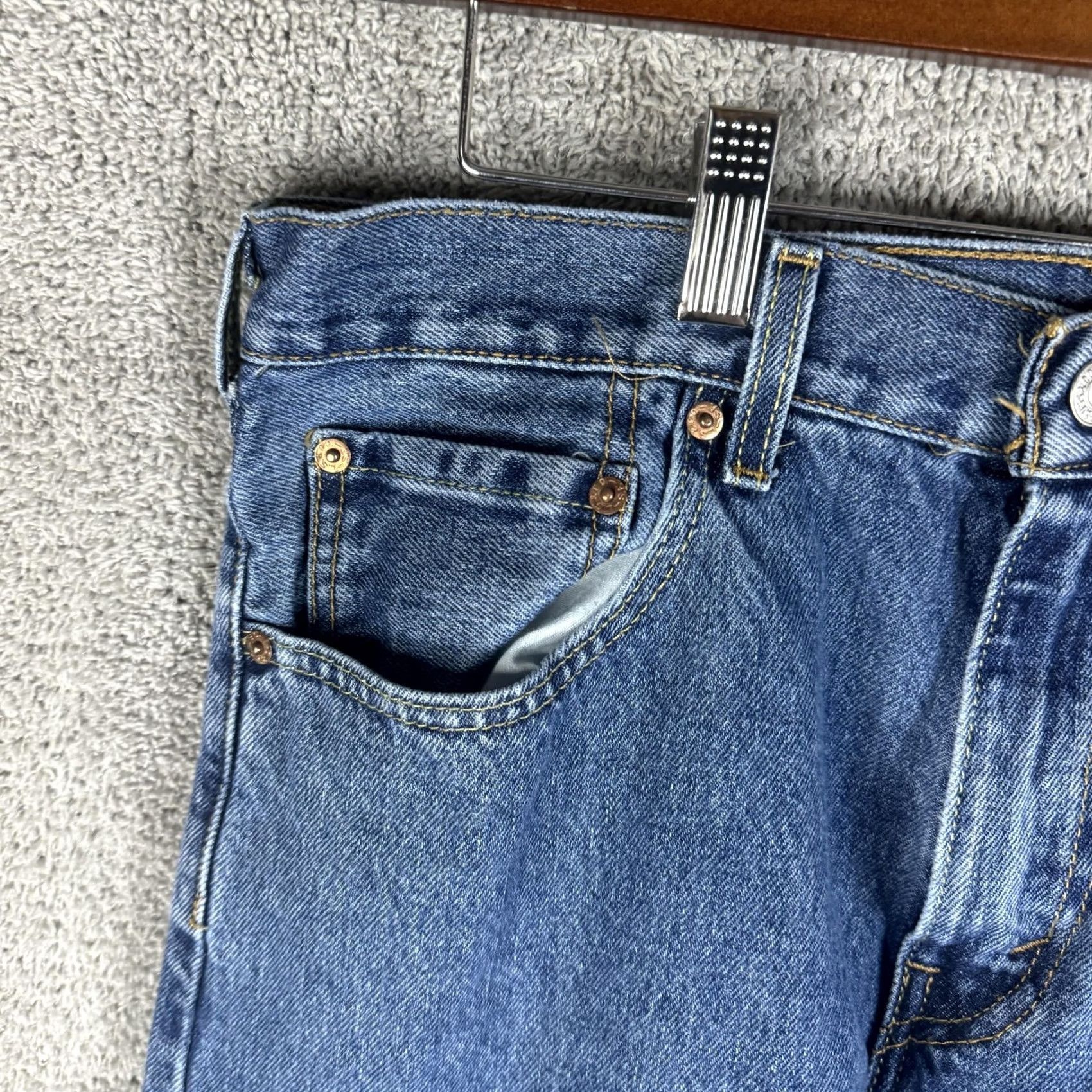 Levi's Levi's 517 Jeans Mens 33x29 Blue Bootcut Regular Denim Mexico Medium Wash Distressed Pockets Zip Back Patch Red Tab 500 Series Mens Jeans Regular Fit Size US 33 - 2 Thumbnail
