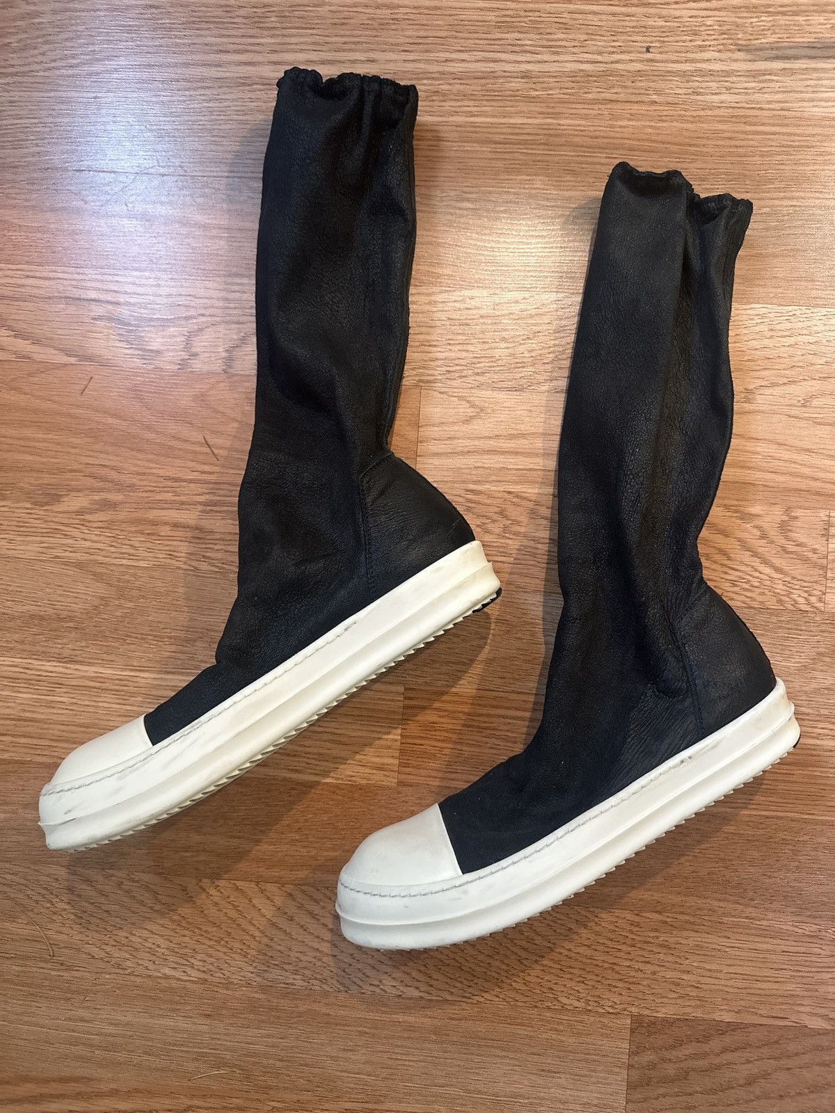image of Rick Owens Blistered Lamb Leather Sock Ramones Shoes in Black, Men's (Size 8)