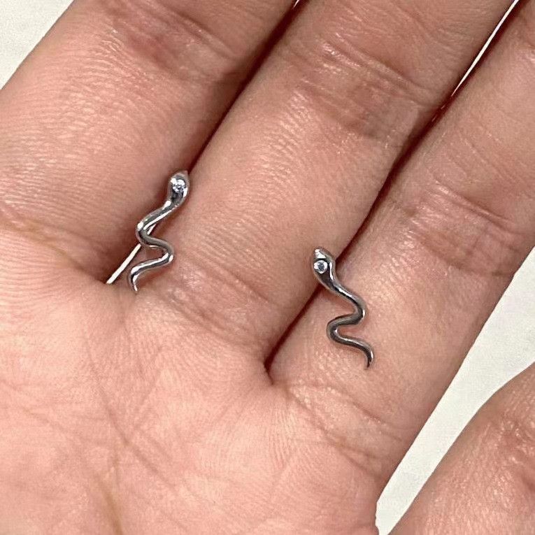 Jewelry × Sterling Silver Snake Vibe Earrings One Pairs Chrome Jewelry Size ONE SIZE - 1 Thumbnail