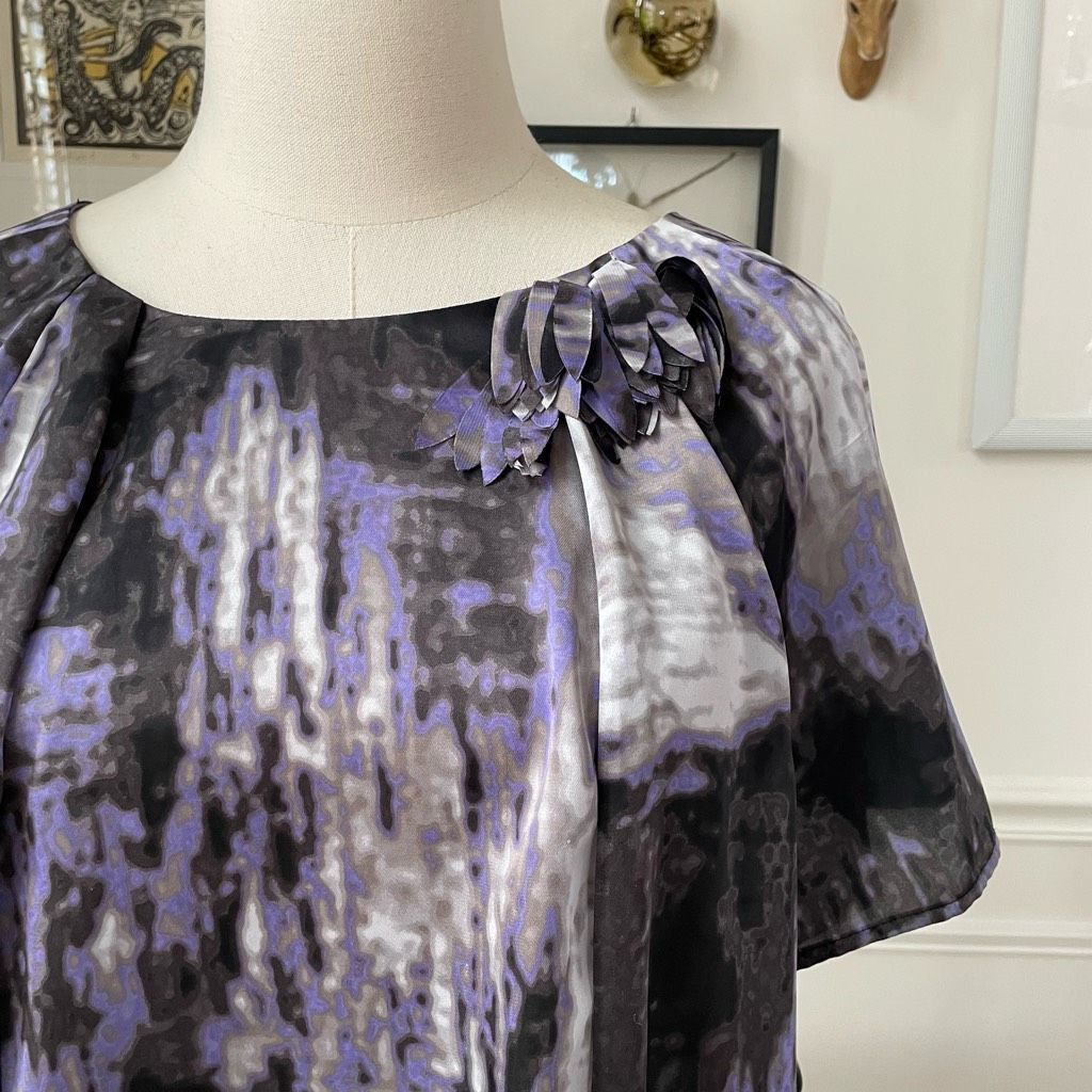 Worthington Worthington Purple Grey Black Brushstroke Print Pullover Satin Blouse XL Size XL / US 12-14 / IT 48-50 - 4 Thumbnail