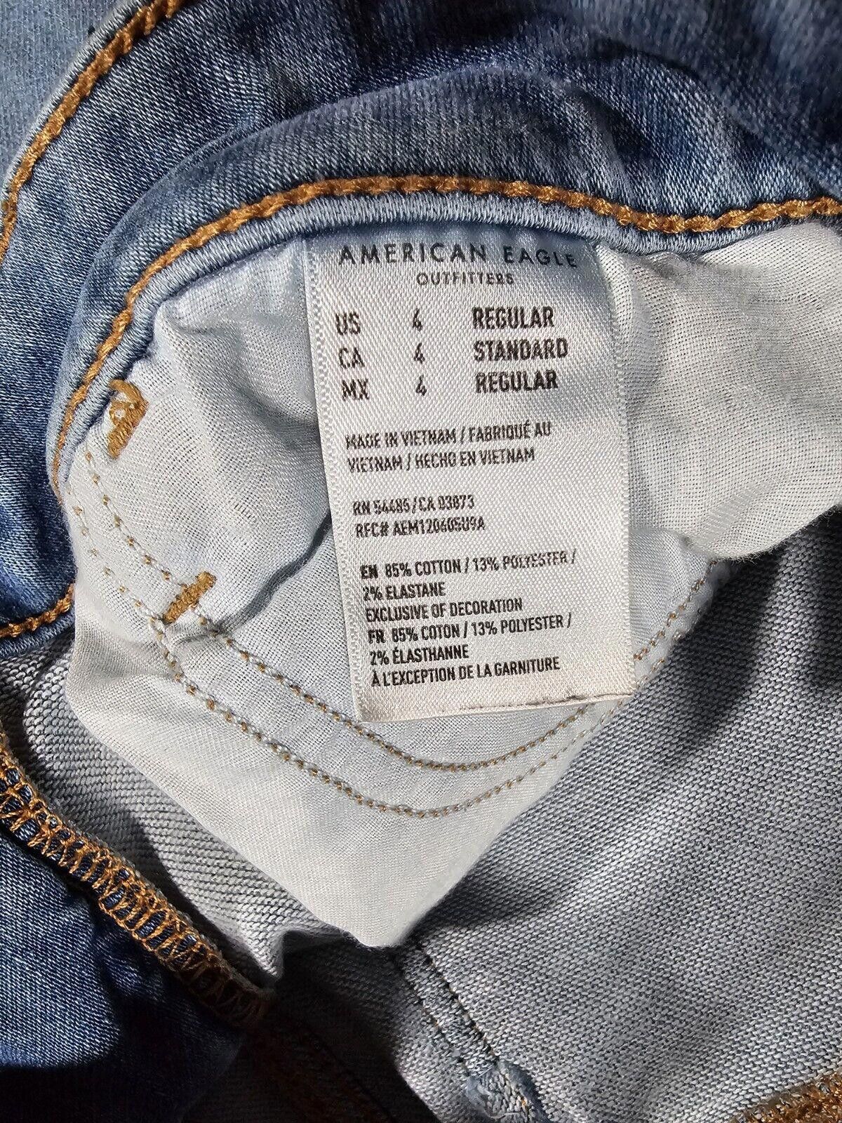 Designer American Eagle Next Level Stretch Blue Rip Destroyed Jeans 4 Size 27" / US 4 / IT 40 - 4 Thumbnail