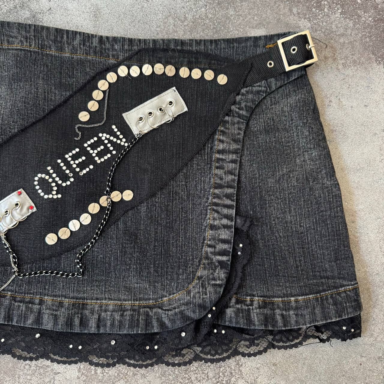 20471120 × Hysteric Glamour × Le Grande Bleu (L.G.B.) Asymmetric Vintage Y2K Gothic Washed Mini Skirt Size 26" / US 2 / IT 38 - 3 Thumbnail