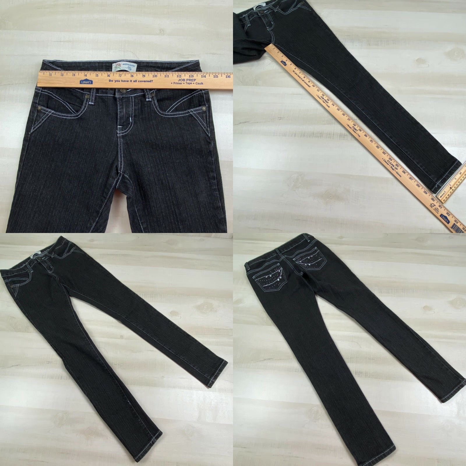Vintage Murraga Exotica Womens Skinny Jeans 5 Junior Black Denim Stars Moons Embroidery Size 27" / US 4 / IT 40 - 8 Thumbnail